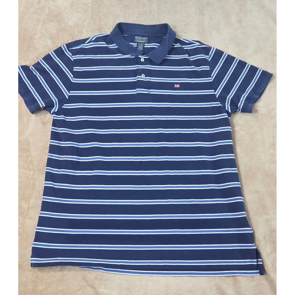 Vtg Polo Jeans Company Ralph Lauren MFG Mens Polo Shirt 2XL Blue striped S/S